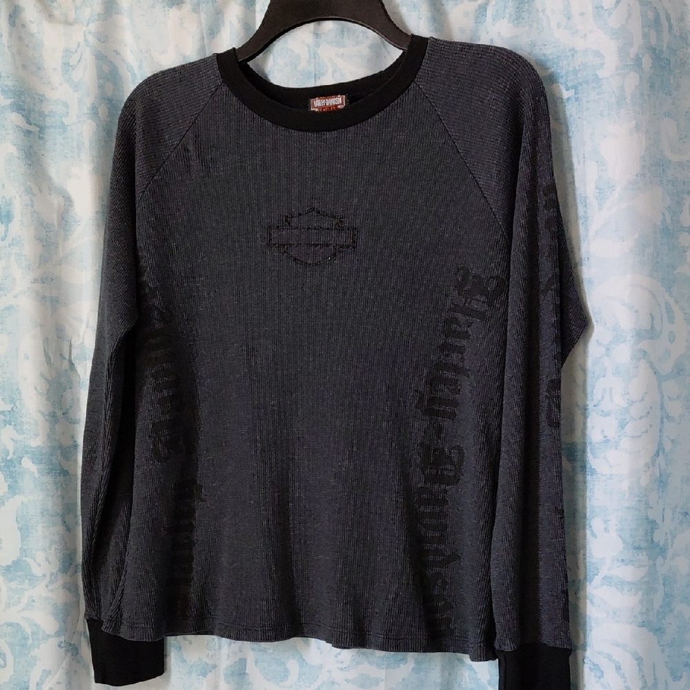 Harley-Davidson Charcoal Gray Crewneck Sweater. Rhinestone Logo